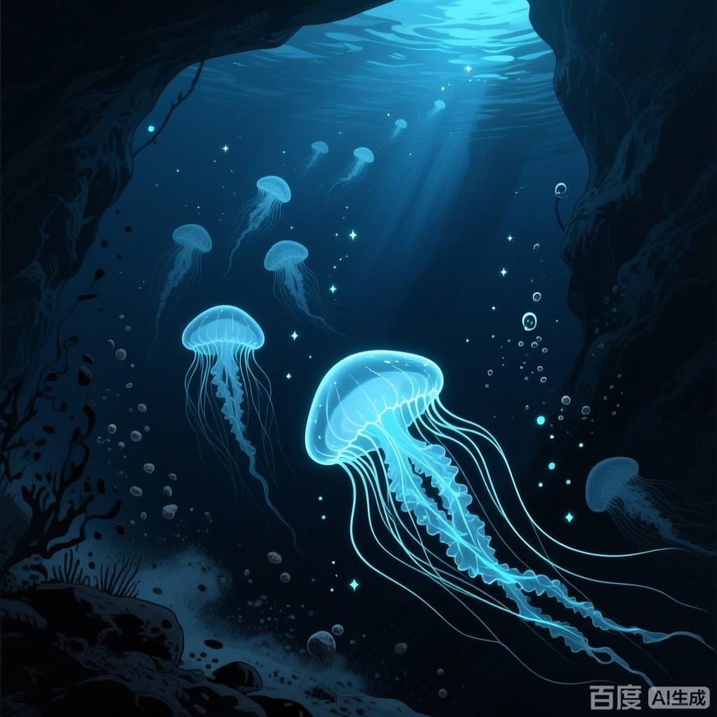 有沒有更多深海未知生物的插畫，4張深海未知生物主題插畫，展現神秘詭譎的深海異世界