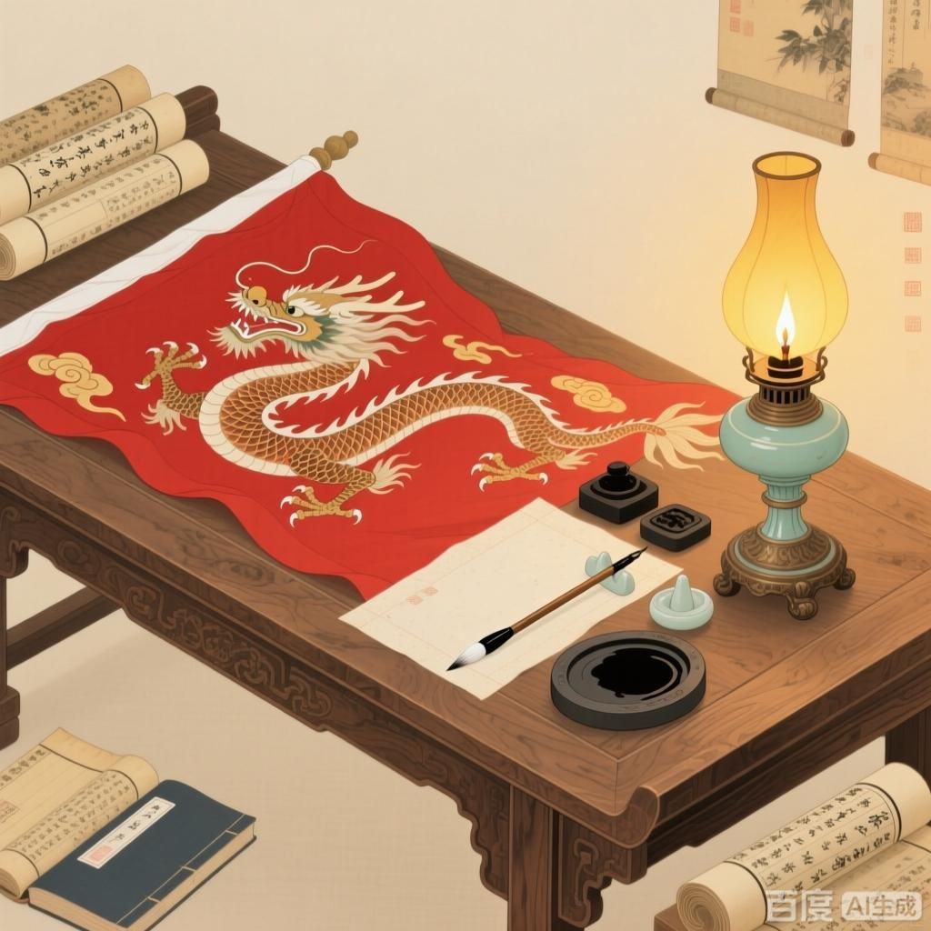 紅龍旗的文化意義，四張圍繞紅龍旗文化意義的插畫