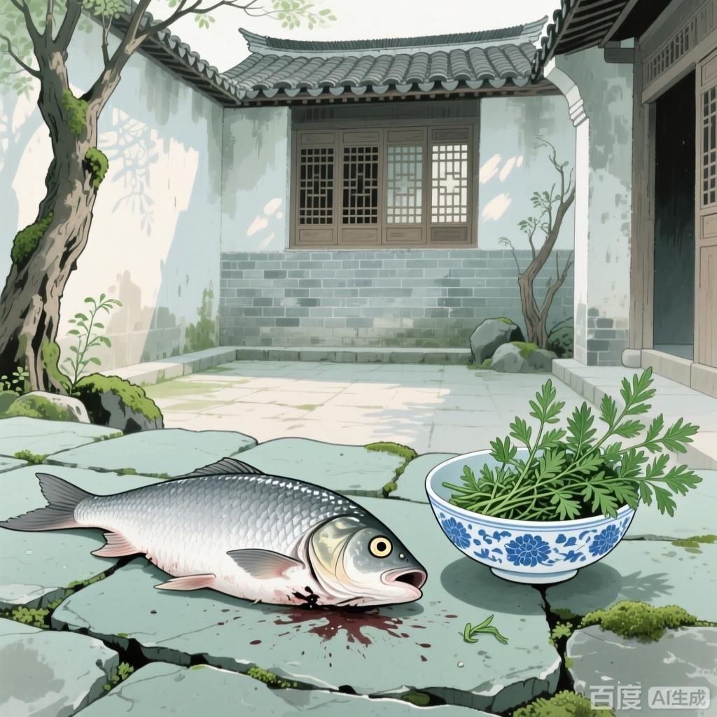 能否提供更多關于魚死亡的文化解讀，四幅插畫圍繞魚死亡的文化寓意展開