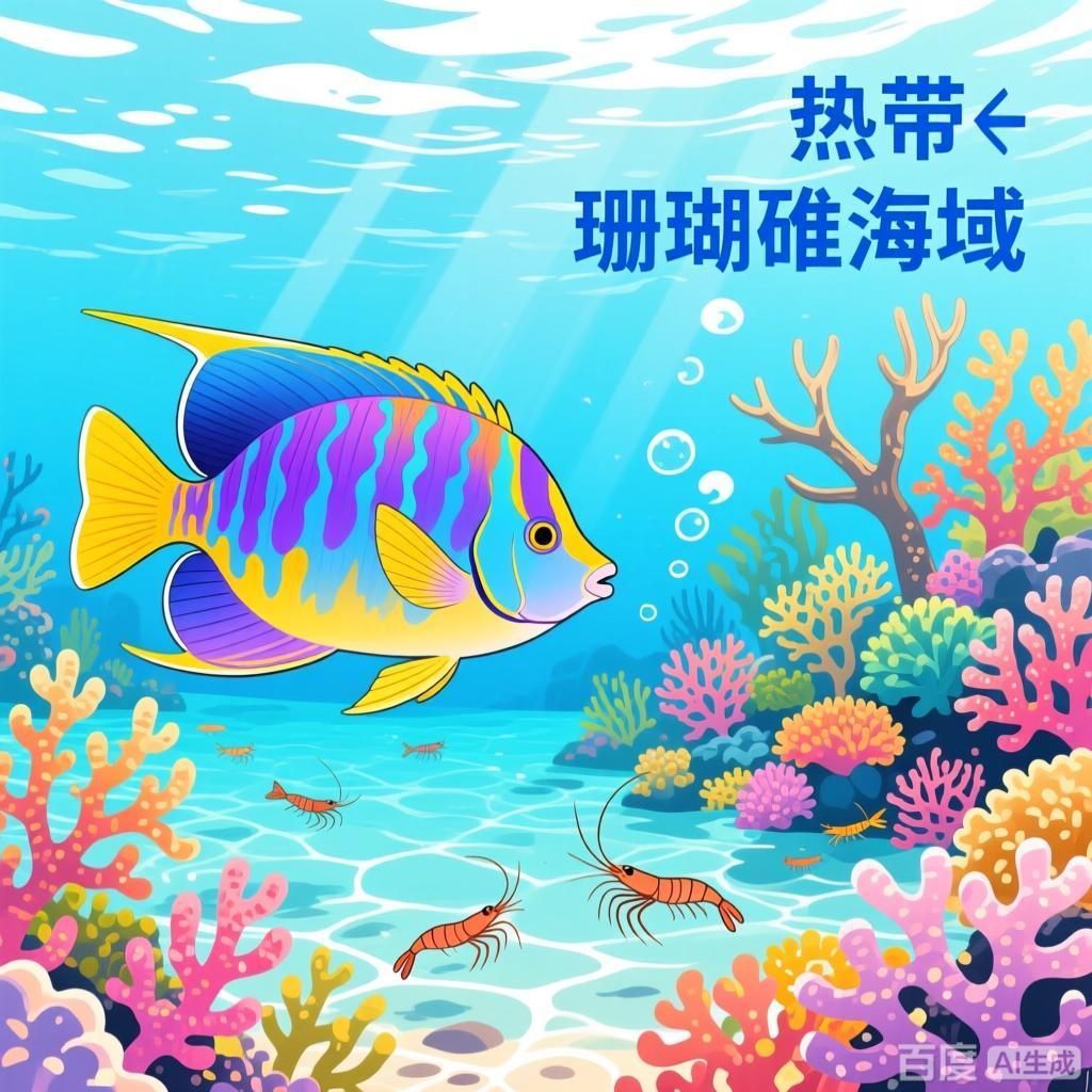 能否給出這些魚的分布區域和棲息地，能否給出這些魚的分布區域和棲息地,四張圖均為不同魚類的生態場景插畫