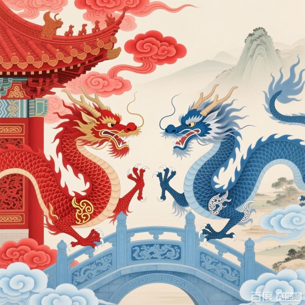 能否給出紅龍與藍龍在藝術中的表現，紅龍與藍龍在藝術中的不同表現