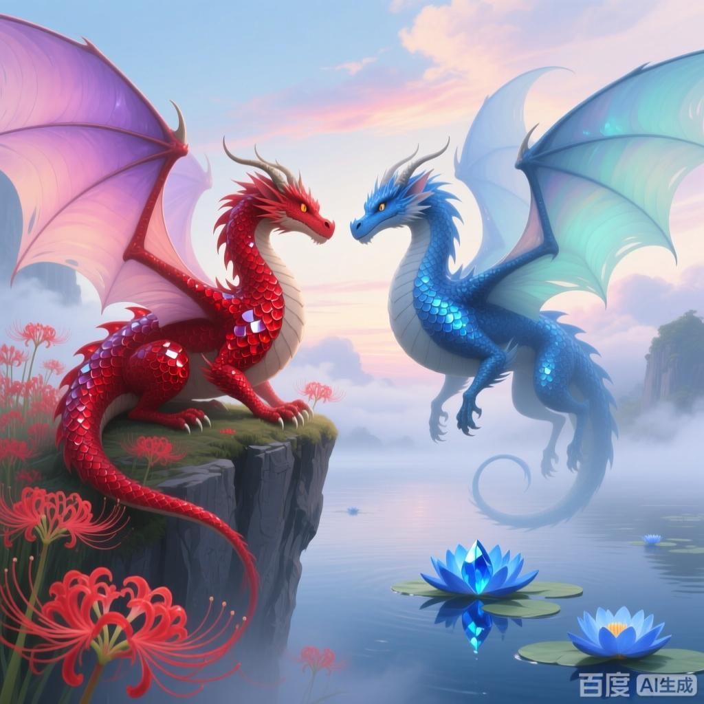 能否給出紅龍與藍龍在藝術中的表現，紅龍與藍龍在藝術中的不同表現