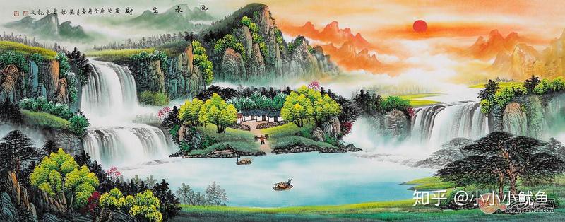 八方聚財山水圖片，“八方聚財山水圖片”是一類融合傳統(tǒng)吉祥寓意與自然美景的創(chuàng)作