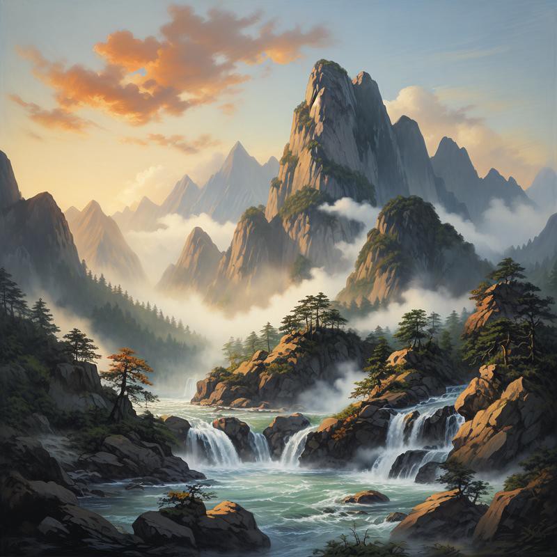 八方聚財山水圖片，“八方聚財山水圖片”是一類融合傳統(tǒng)吉祥寓意與自然美景的創(chuàng)作
