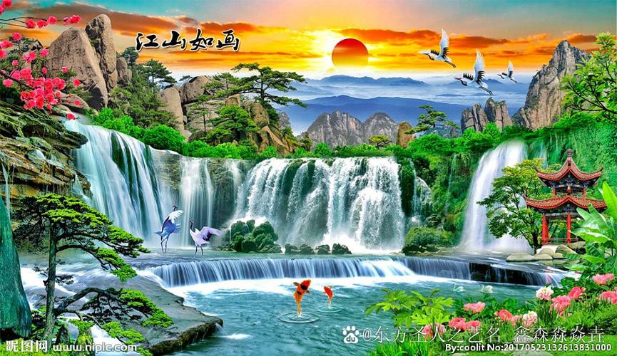 八方聚財山水圖片，“八方聚財山水圖片”是一類融合傳統(tǒng)吉祥寓意與自然美景的創(chuàng)作