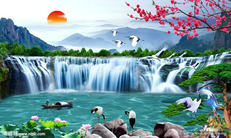 八方聚財山水圖片，“八方聚財山水圖片”是一類融合傳統(tǒng)吉祥寓意與自然美景的創(chuàng)作