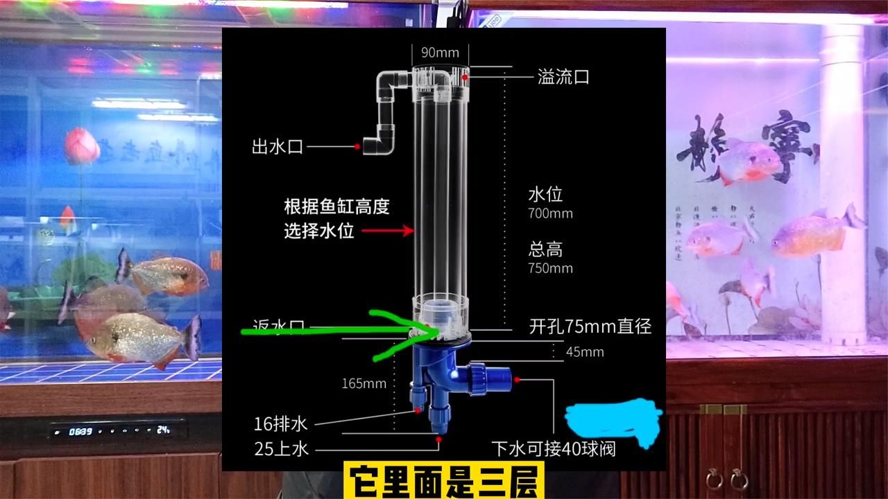 溢流式底濾魚缸可以通過在溢流區高度上給隔板玻璃開孔的方式調節水位：如何改造底濾魚缸水位