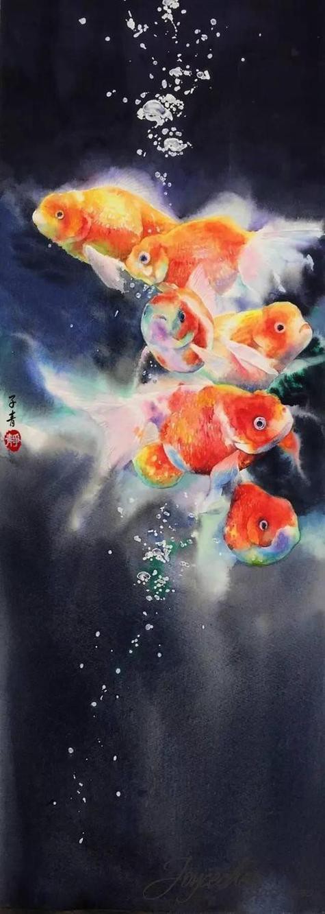 水彩金龍魚