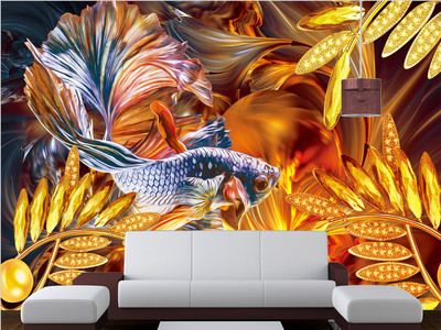 金龍魚背景墻效果圖：金龍魚背景墻效果圖設計