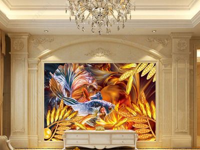 金龍魚背景墻效果圖：金龍魚背景墻效果圖設計