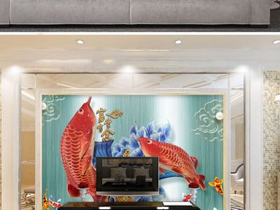 金龍魚背景墻效果圖：金龍魚背景墻效果圖設計