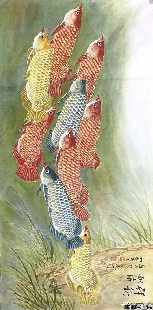 寫意國畫金龍魚圖片高清