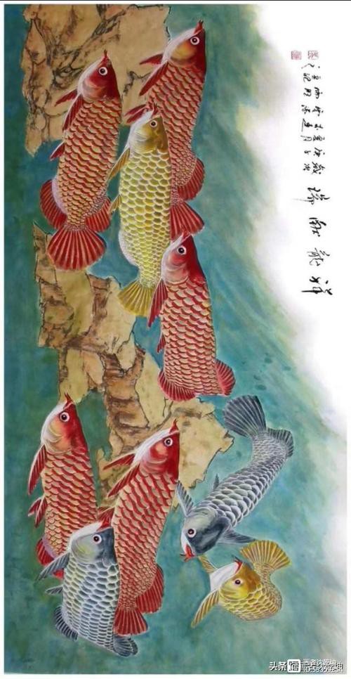 寫意國畫金龍魚圖片高清