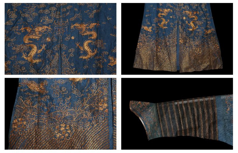 藍底金龍紋樣在哪些文物上出現過？