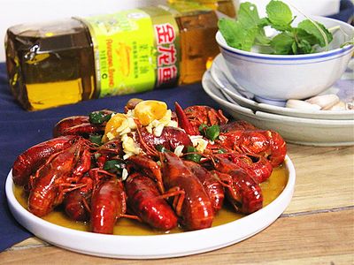 金龍魚吃活小龍蝦：30cm以上的金龍魚，每天2至3條體形稍大的小魚