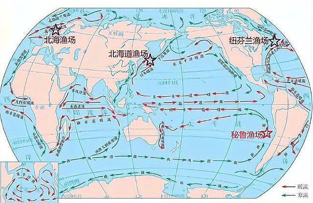 世界著名漁場的分布圖，世界四大漁場分布圖譜：北海道漁場、北海道漁場、秘魯漁場